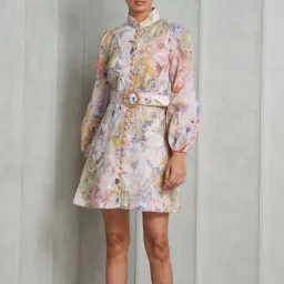 Zimmermann Illustration Belted Mini Dress Multi Floral Diamond Size 3 / AU 14 for rent on The Volte - image 3