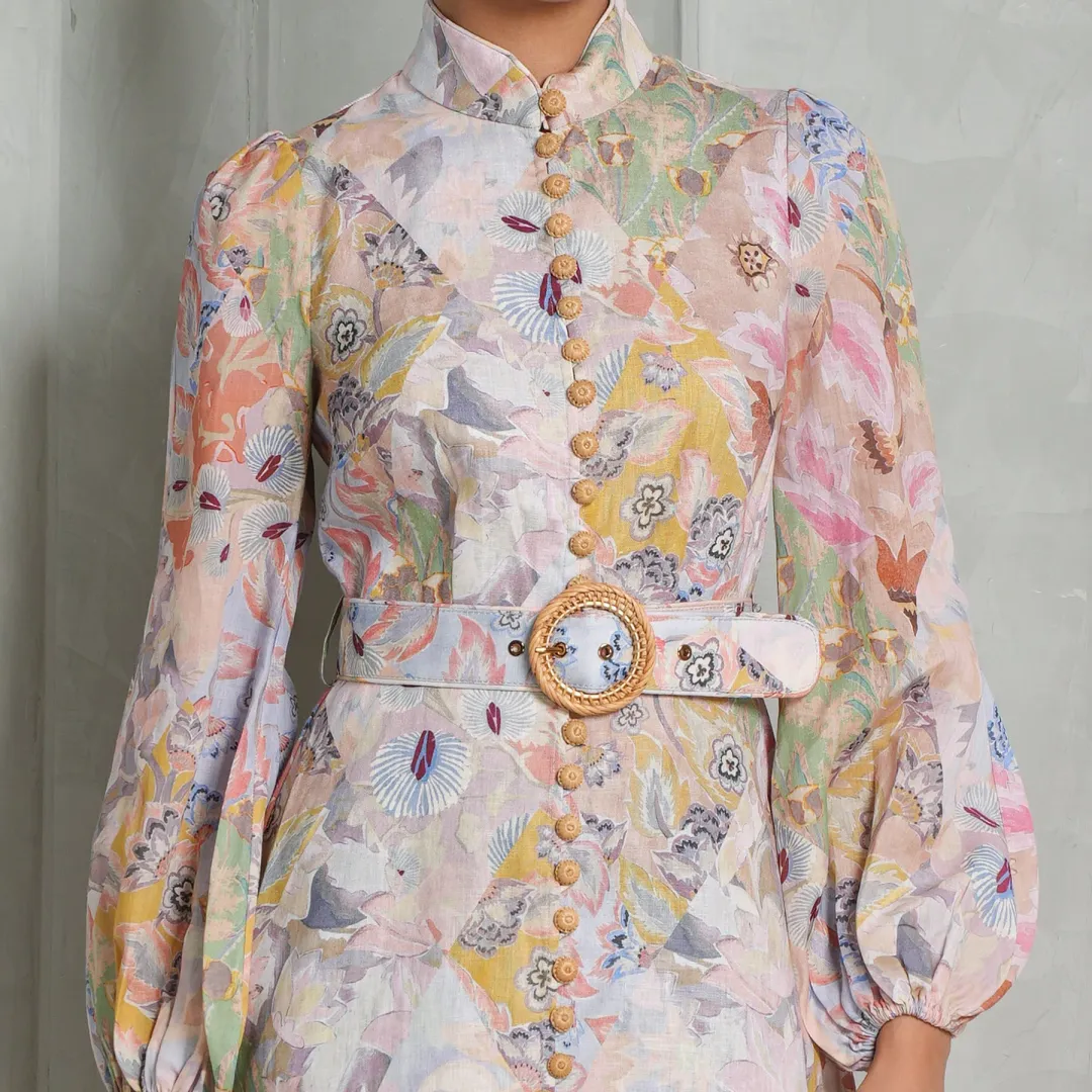 Zimmermann Illustration Belted Mini Dress Multi Floral Diamond Size 3 / AU 14 for rent on The Volte - main image