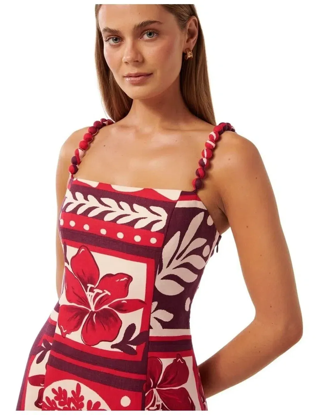 Forever New Sasha Strappy Printed Linen Mini Dress Athena Tile Size 10 for rent on The Volte - main image