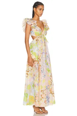 Zimmermann Pop Ruffle Sleeve Midi Dress Patch Floral Size 2/ AU 12 for rent on The Volte - image 2