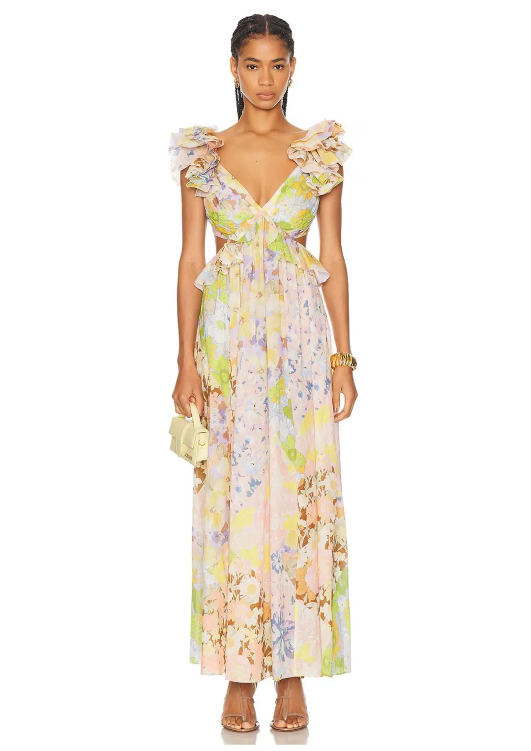 Zimmermann Pop Ruffle Sleeve Midi Dress Patch Floral Size 2/ AU 12 for rent on The Volte - main image