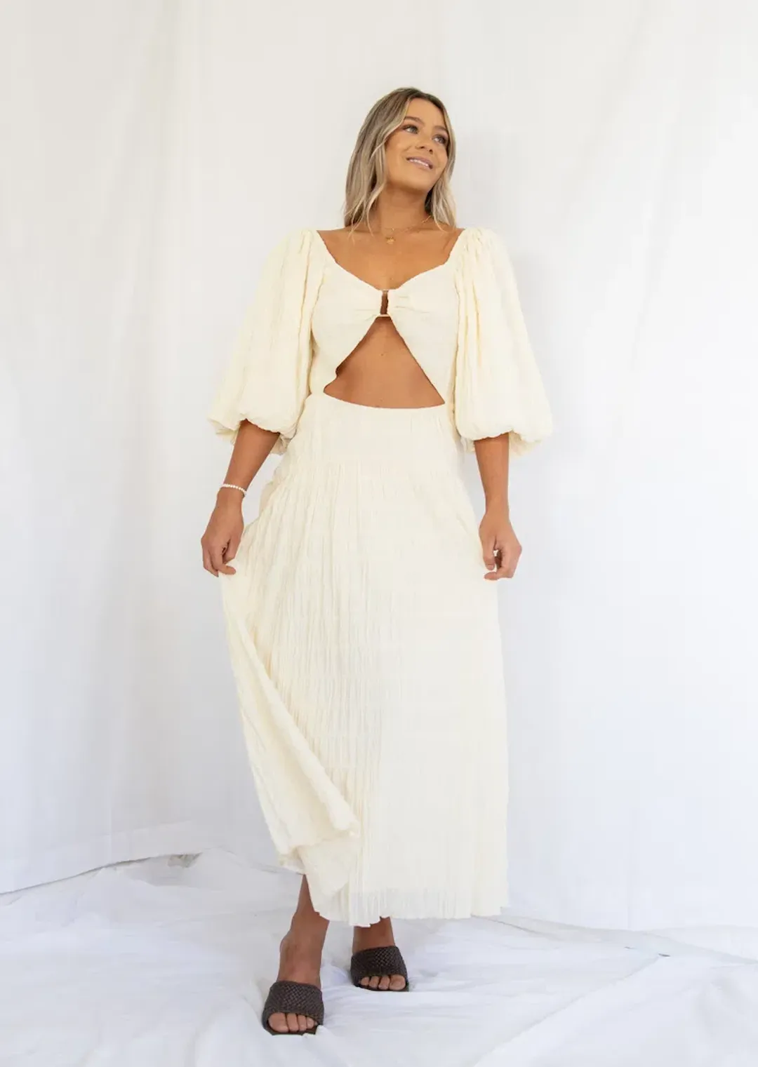 Sovere Mercy Reversible Midi Dress in French Vanilla Size  for rent on The Volte - main image