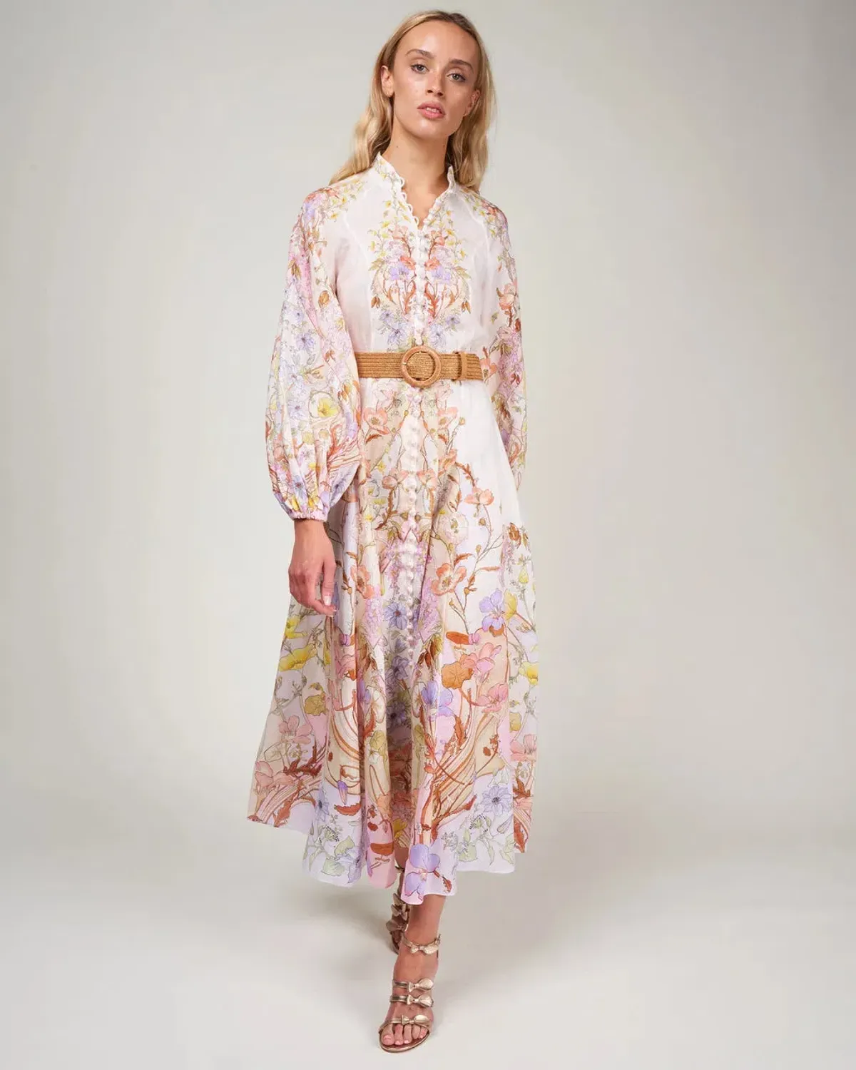 Zimmermann Jeannie Billow Long Dress Floral Swirl Size 1 / AU 10 for rent on The Volte - main image