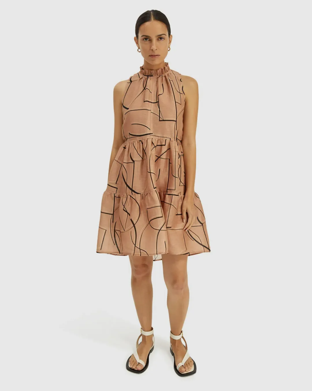 Saba Dia Linen Silk Tiered Dress Brown Size S (AU 10) for rent on The Volte - main image