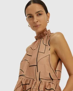 Saba Dia Linen Silk Tiered Dress Brown Size S (AU 10) for rent on The Volte - image 4