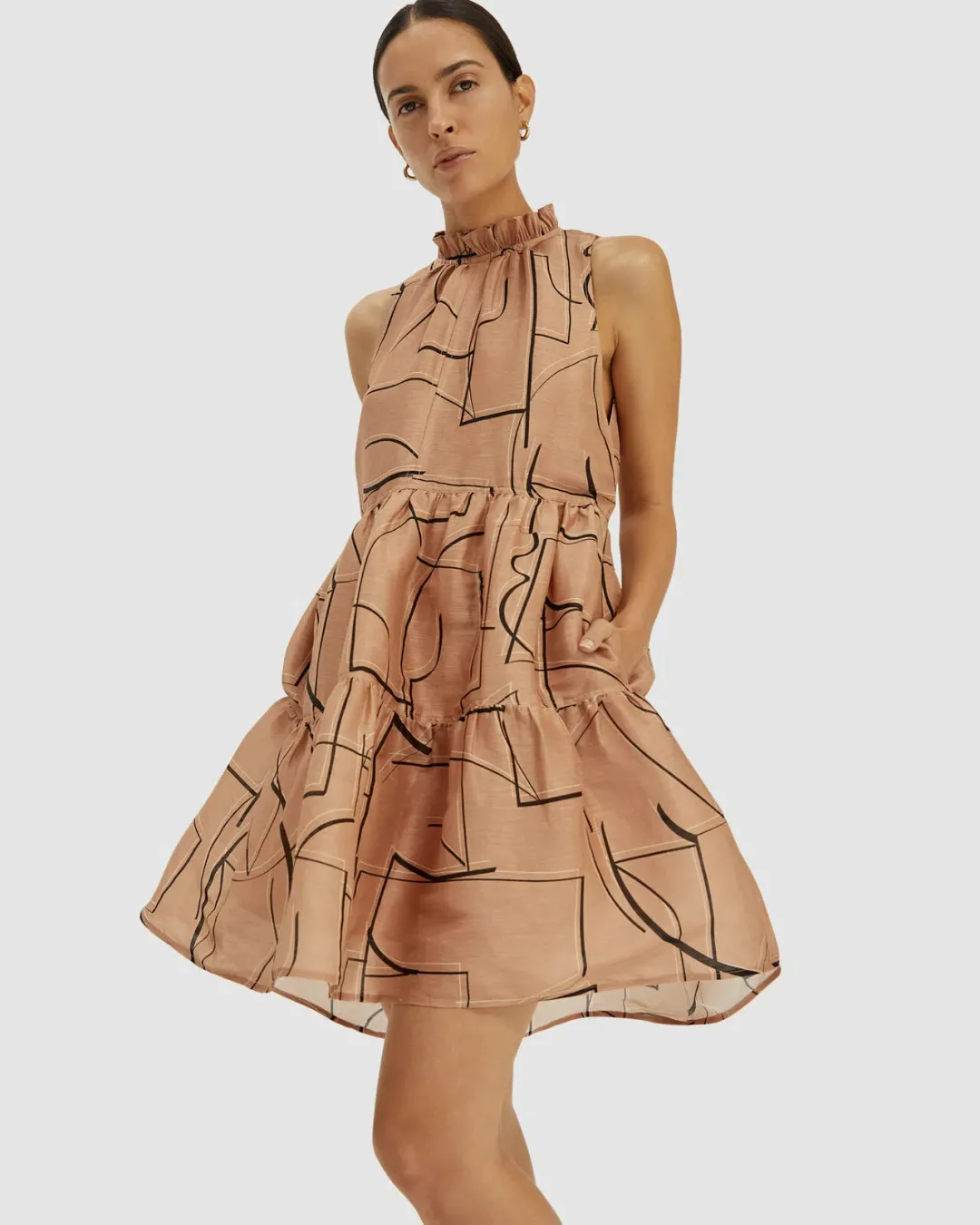 Saba Dia Linen Silk Tiered Dress Brown Size S (AU 10) for rent on The Volte - main image