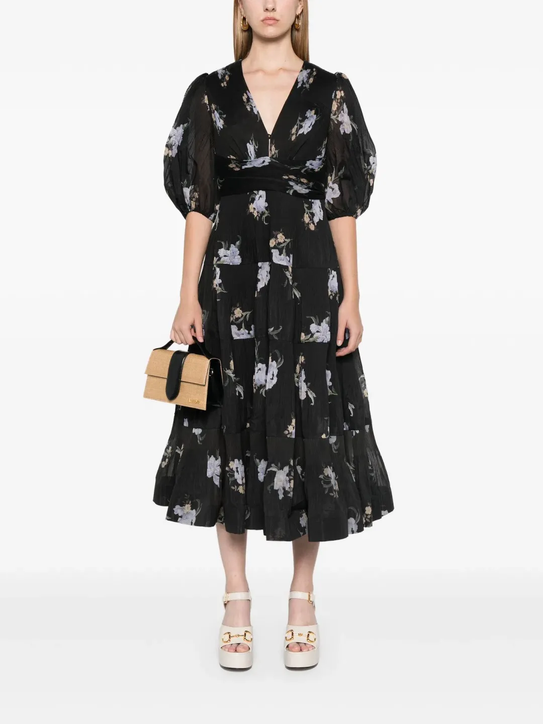 Zimmermann Pleated Midi Dress Black Iris Floral Size 3/ AU 14 for rent on The Volte - main image