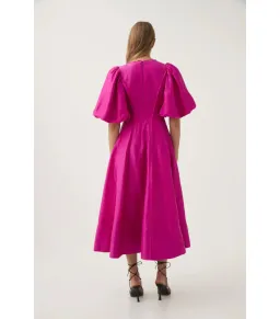 Aje Dusk Puff Sleeve Midi Dress Deep Magenta Size AU 16 for rent on The Volte - image 5
