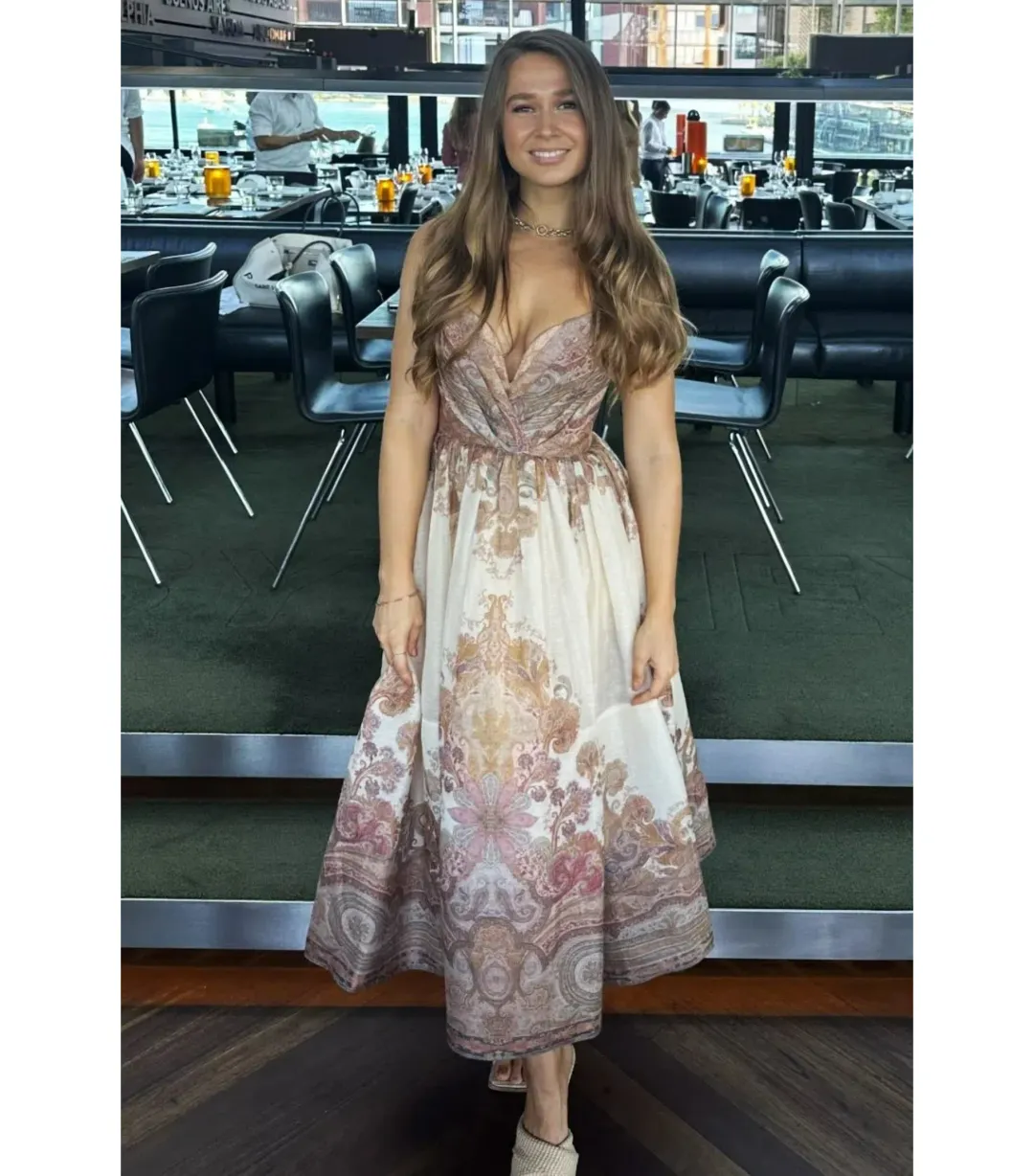 Zimmerman Illustration Draped Midi Dress In Cream Paisley Size 0 / AU 8 for rent on The Volte - main image