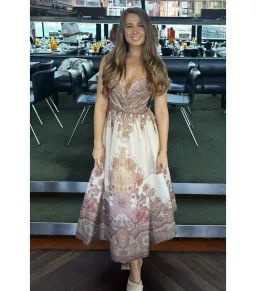 Zimmerman Illustration Draped Midi Dress In Cream Paisley Size 0 / AU 8 for rent on The Volte - image 3