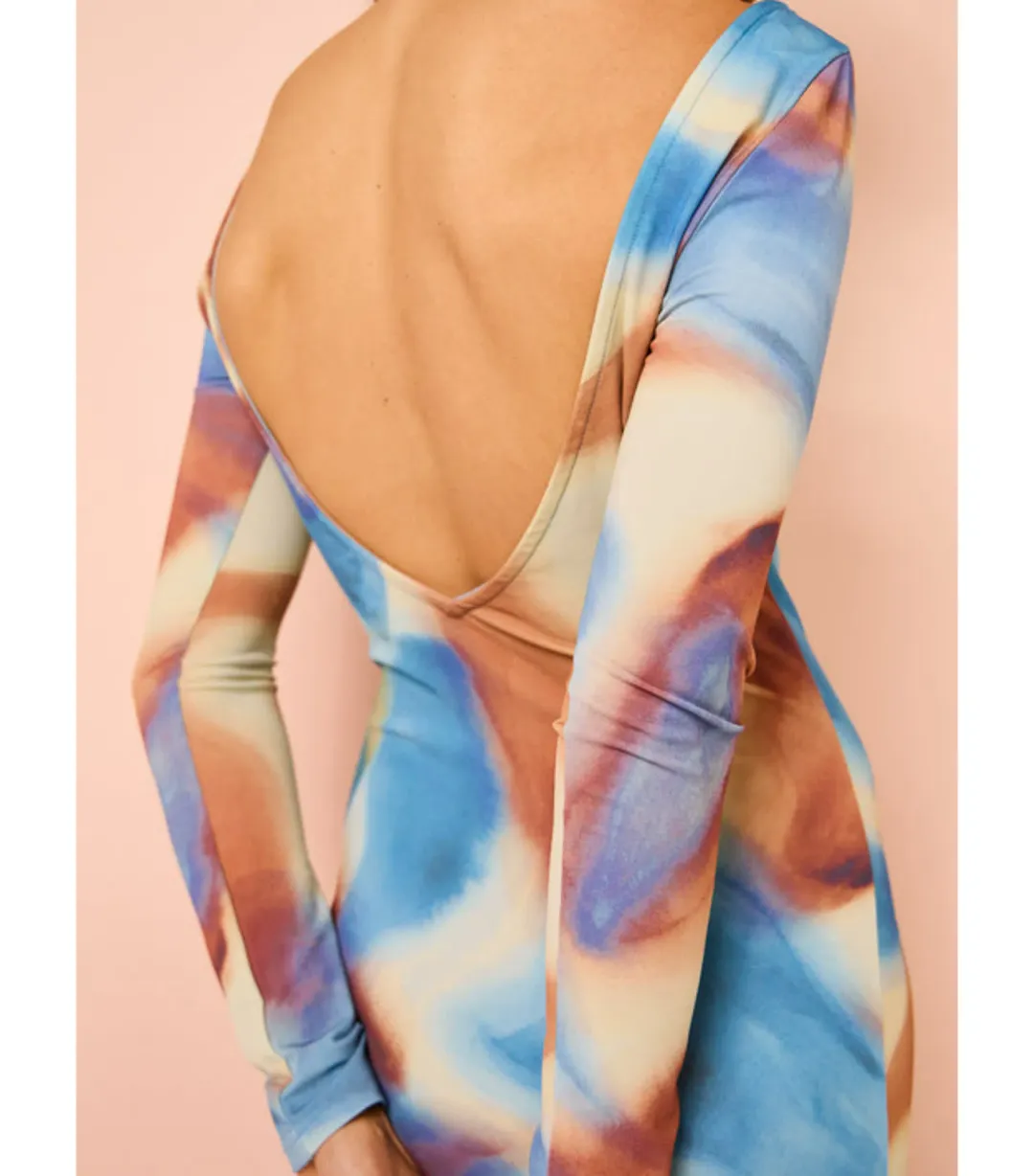 Issy Long Sleeve Maxi Dress in Blue Marble Size AU 16  for rent on The Volte - main image