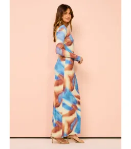 Issy Long Sleeve Maxi Dress in Blue Marble Size AU 16  for rent on The Volte - image 4