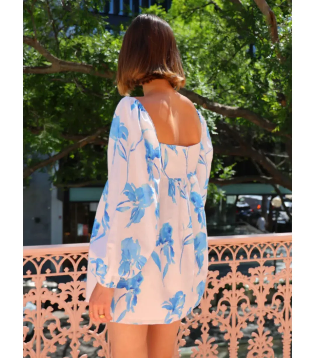 Issy Sweetheart Babydoll Dress in Blue Floral Print Size AU 14 for rent on The Volte - main image