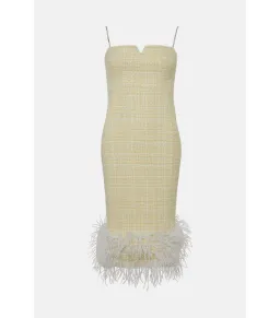 Karen Millen Tweed Chain Strap Feather Hem Midi Dress Yellow Size AU 10 for rent on The Volte - image 4