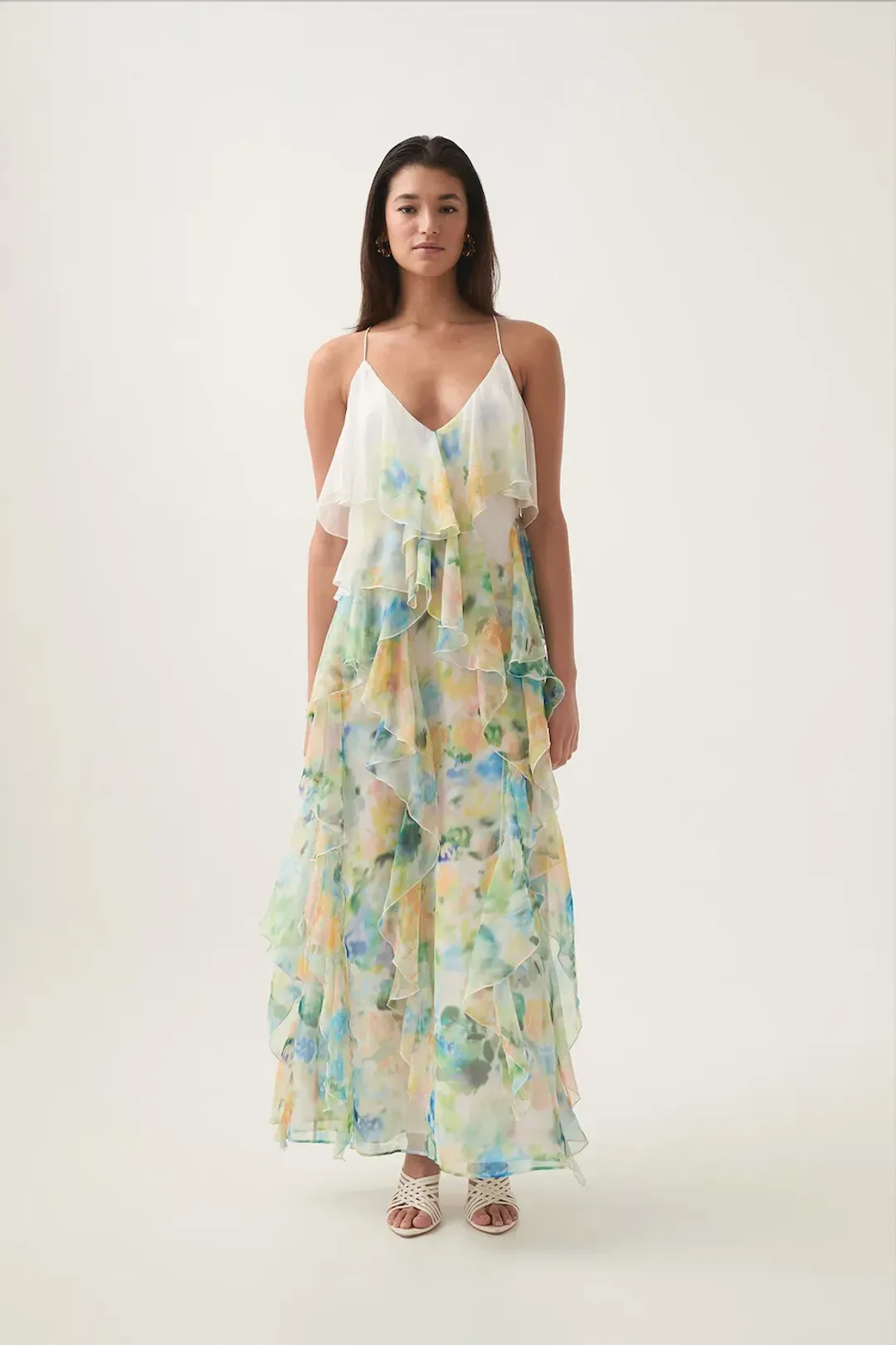 Aje Dreamscape Frill Maxi Dress in Floral Haze Size AU 8 for rent on The Volte - main image