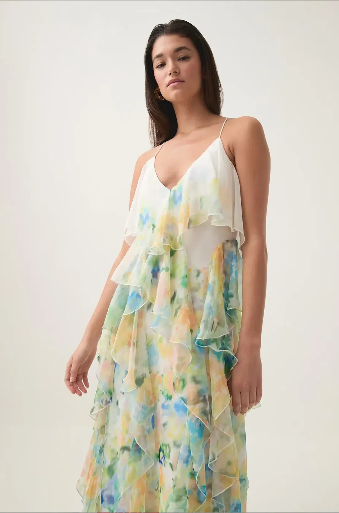 Aje Dreamscape Frill Maxi Dress in Floral Haze Size AU 8 for rent on The Volte - main image