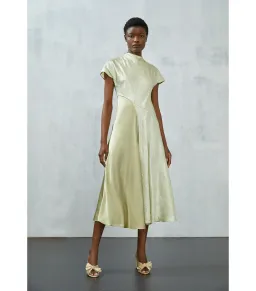 Roksanda Adriana Paneled Crinkled-satin Midi Dress in Gold Size AU 8 for rent on The Volte - image 1