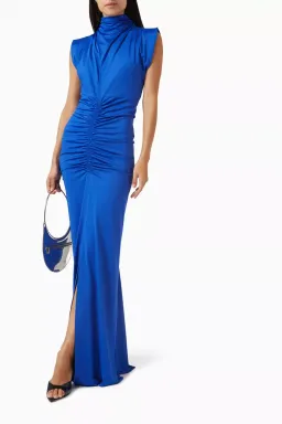 Victoria Beckham Ruched Jersey Column Gown Royal Blue Size 8 for rent on The Volte - image 3