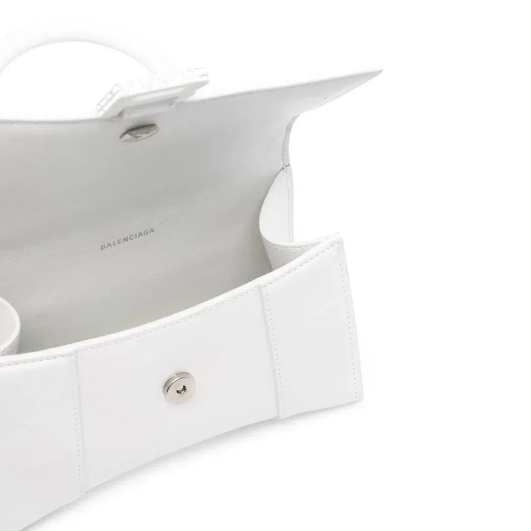 Balenciaga Hourglass Bag Crystal Logo White Size XS for rent on The Volte - main image