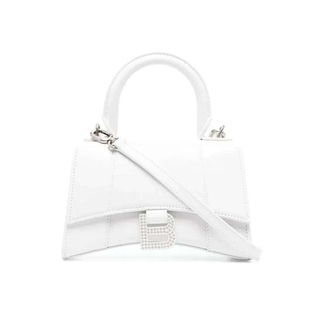 Balenciaga Hourglass Bag Crystal Logo White Size XS for rent on The Volte - main image