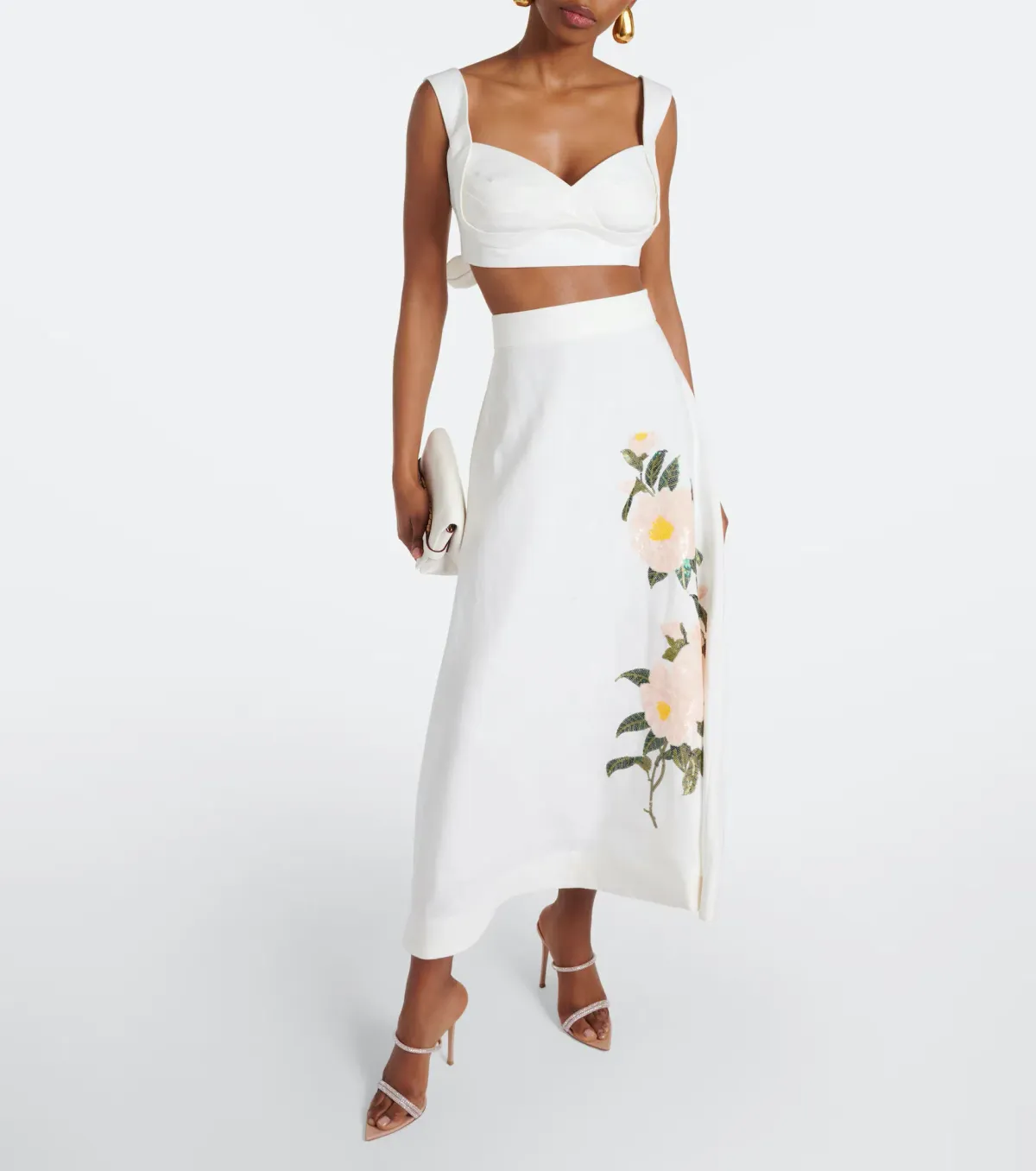 Zimmermann Natura Bralette and Flare Skirt Set Ivory Camellia Size 12/2 for rent on The Volte - main image