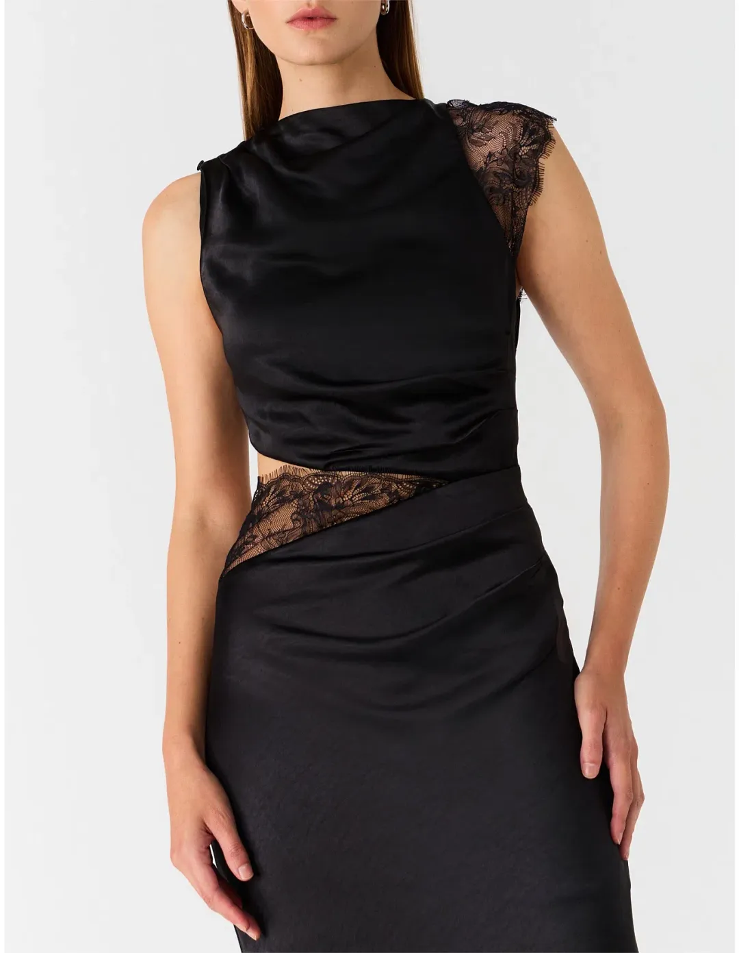 MISHA Kimora Satin Dress Black Size 12 for rent on The Volte - main image