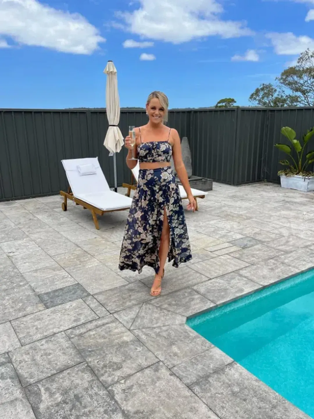 Bec & Bridge Opaline Floral Crop Size 8 & Maxi Skirt Size 6 Set Blue Floral for rent on The Volte - main image