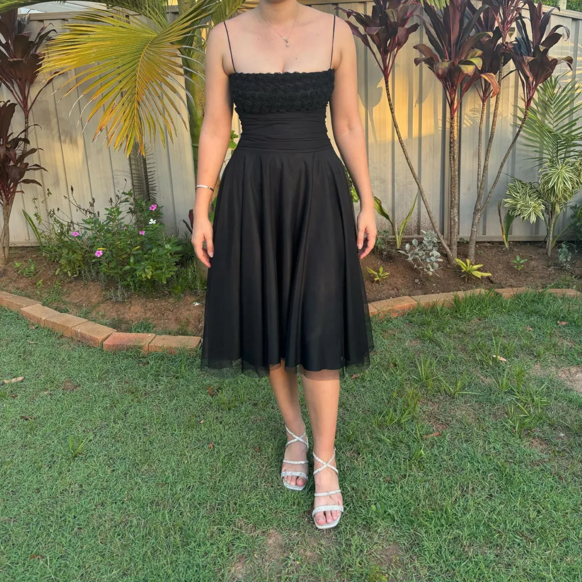 George Evening A-Line Tulle Midi Dress Black Size 10 for rent on The Volte - main image