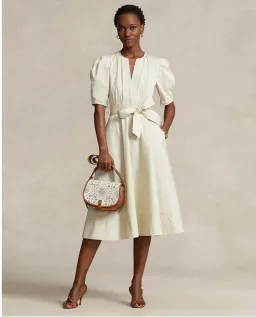 Polo Ralph Lauren Handkerchief Cotton Puffed Sleeve Dress Beige Size 6 for rent on The Volte - image 1