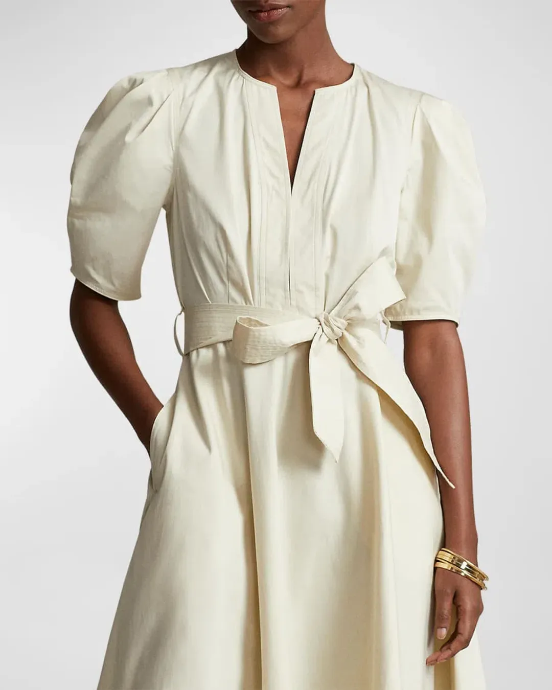 Polo Ralph Lauren Handkerchief Cotton Puffed Sleeve Dress Beige Size 6 for rent on The Volte - main image