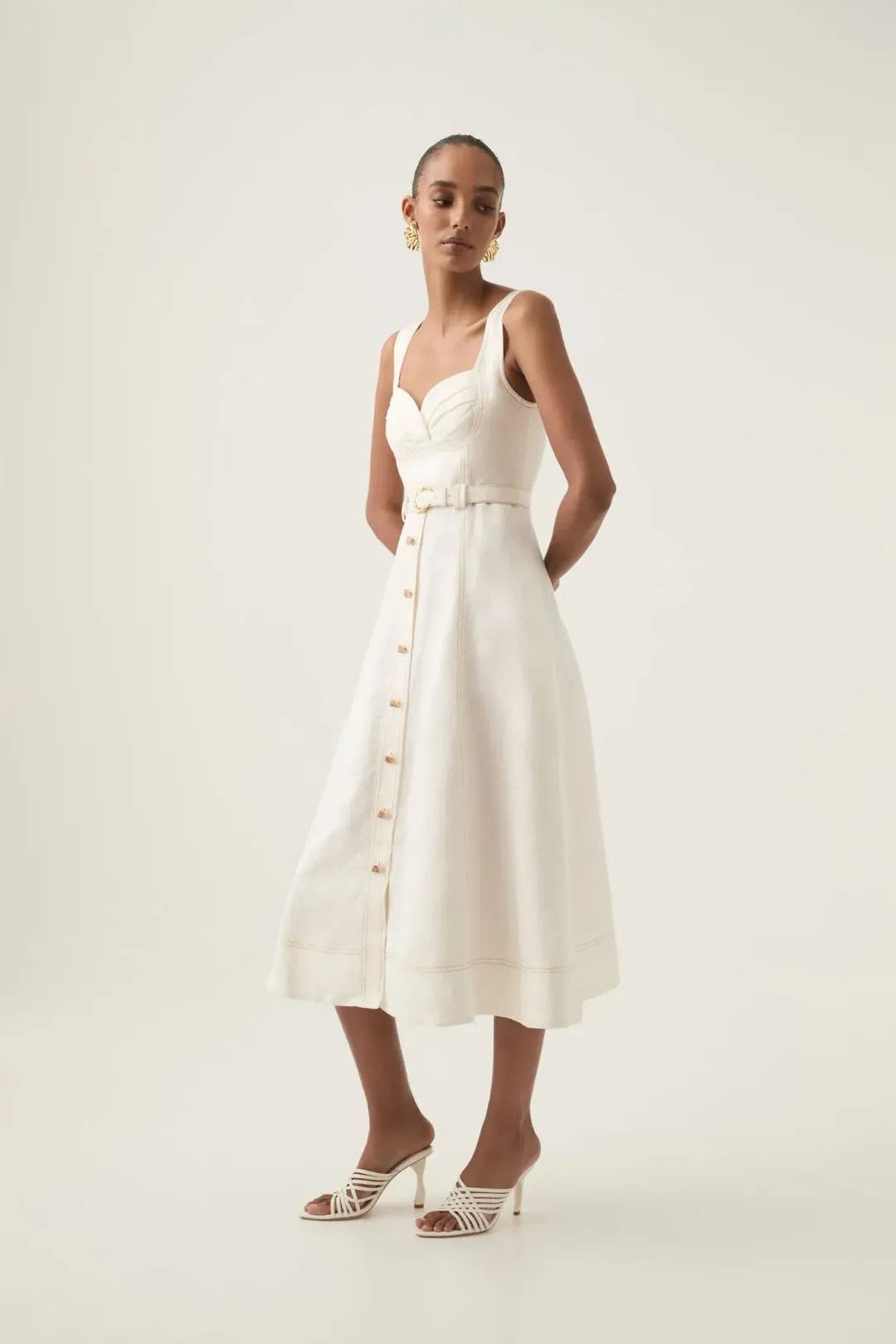Aje Primary Belted Midi Dress Ivory Size 12 for rent on The Volte - main image