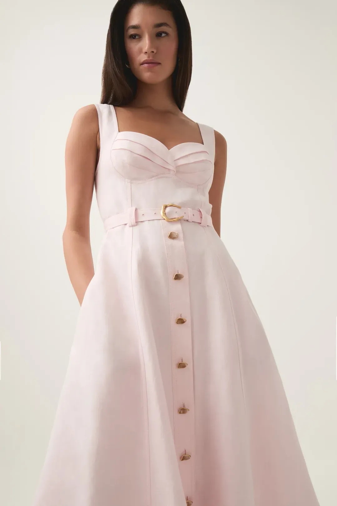 Aje Primary Belted Midi Dress Pastel Pink Size 8 for rent on The Volte - main image