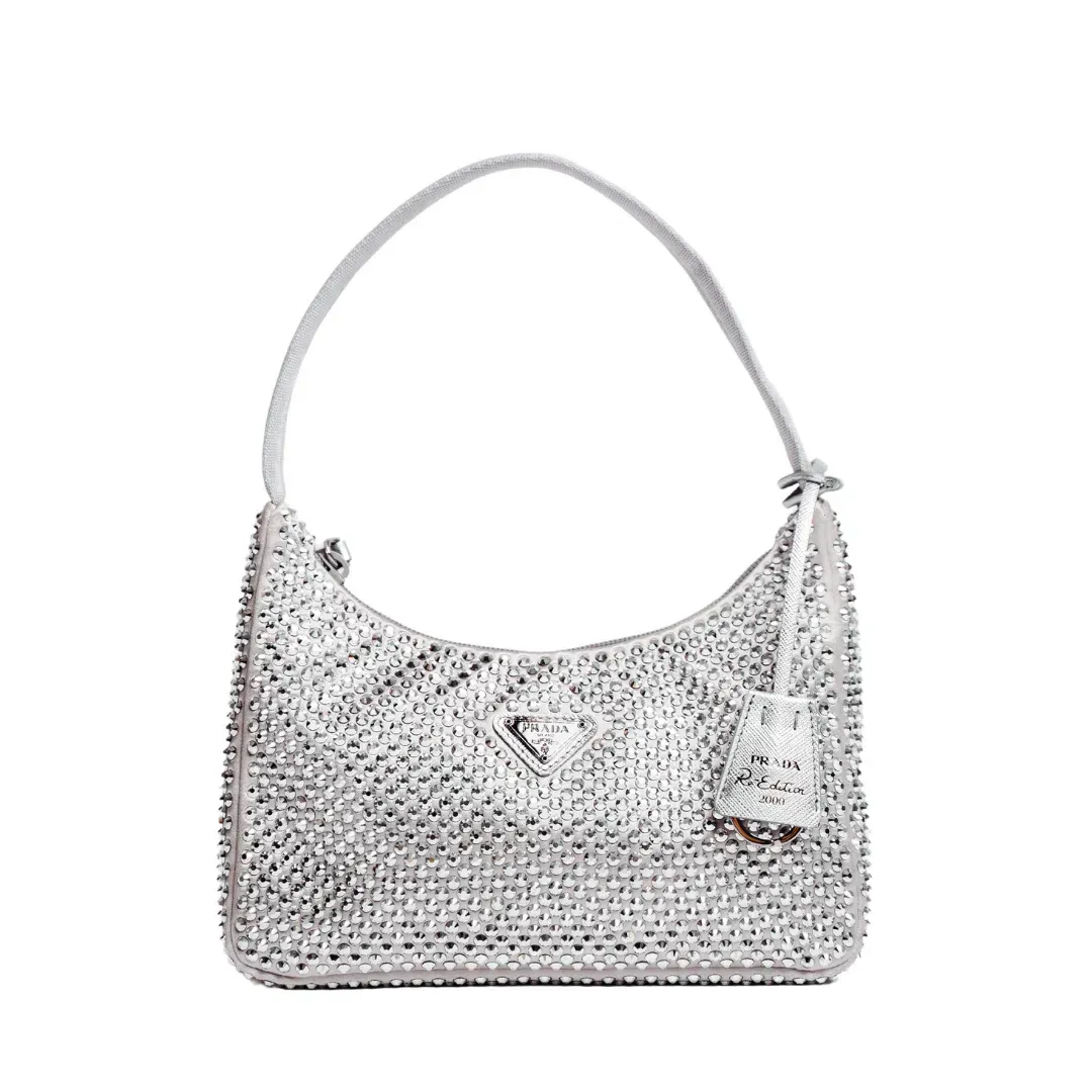 Prada Satin Crystal Mini Bag Silver  for rent on The Volte - main image