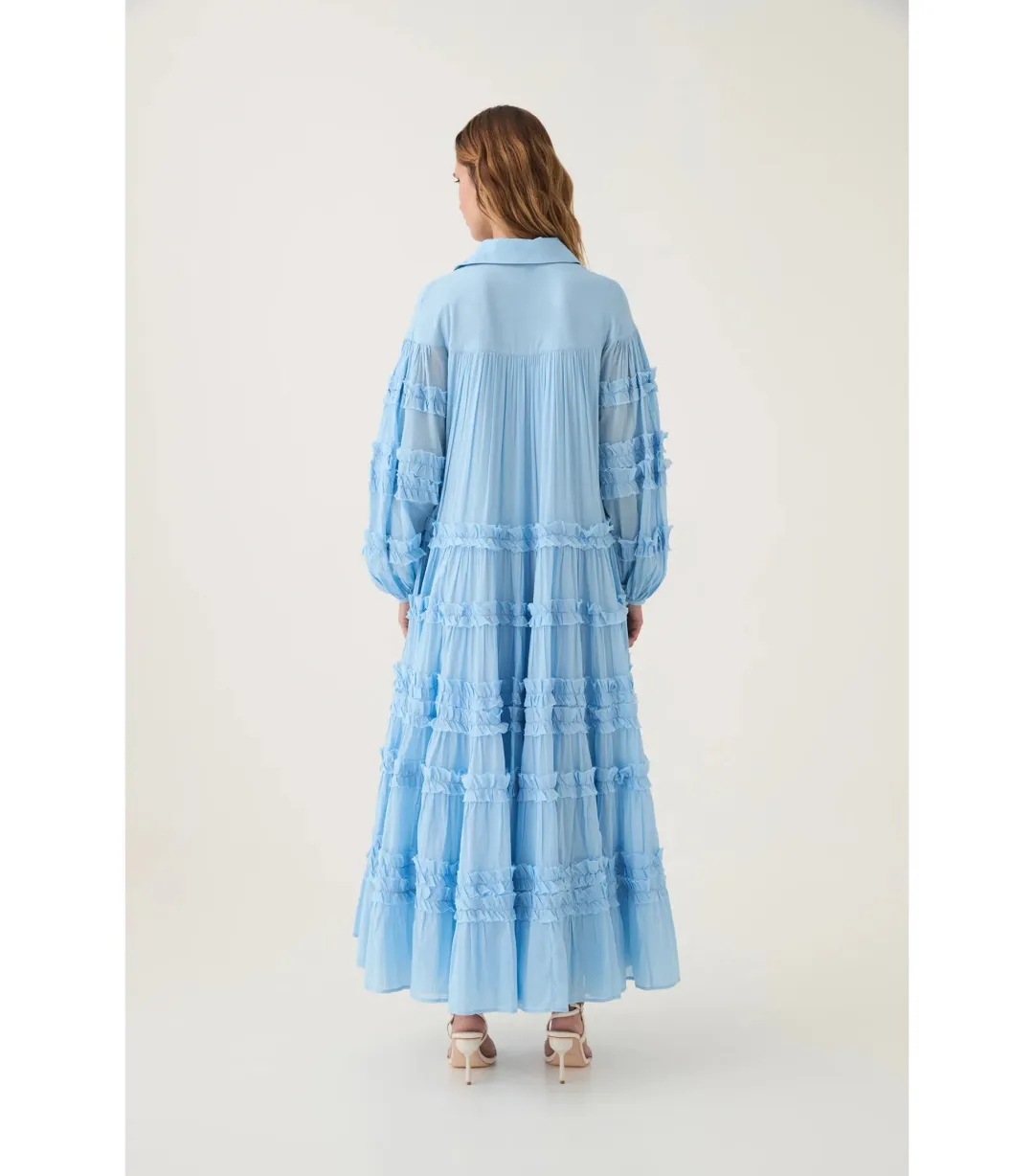 Aje Pastiche Tiered Maxi Dress Powder Blue Size AU 6 for rent on The Volte - main image