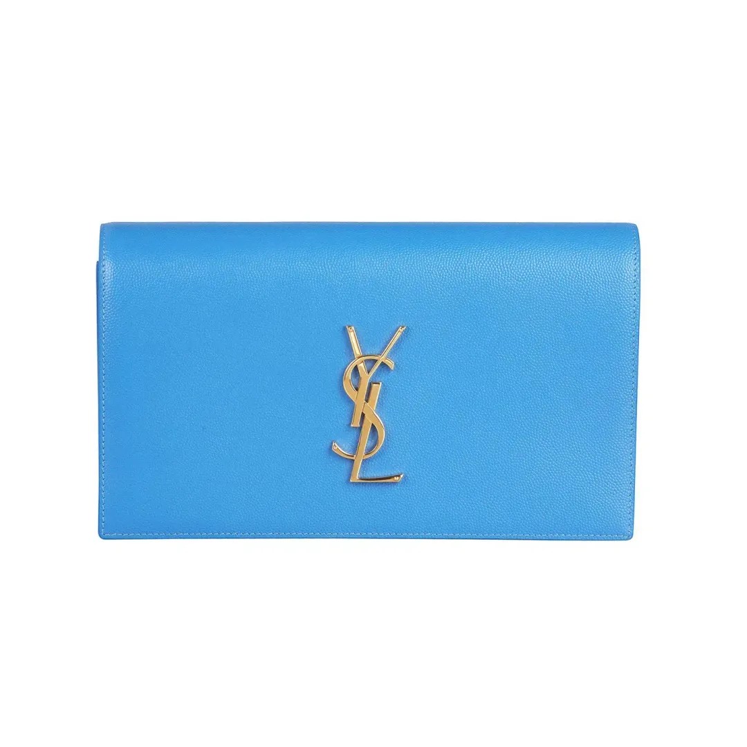 Saint Laurent Classic Kate Monogram Clutch Sky Blue  for rent on The Volte - main image