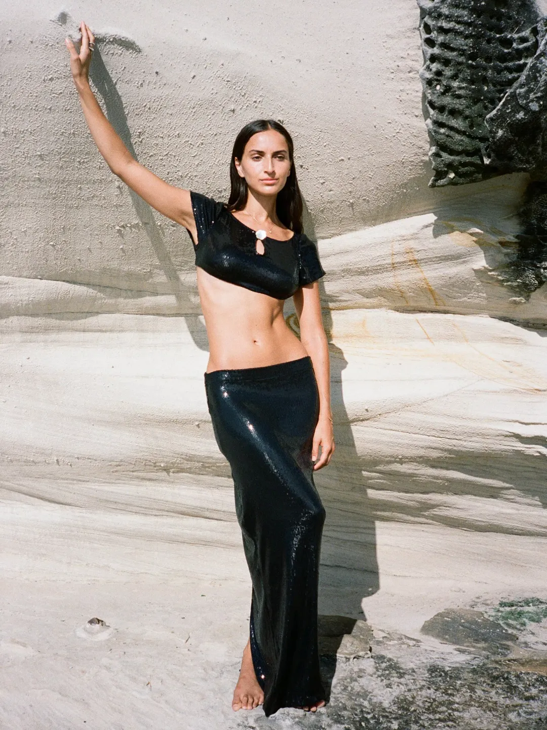 Buci Sequin Flower Top And Mermaid Skirt Set Black Size AU 6 for rent on The Volte - main image