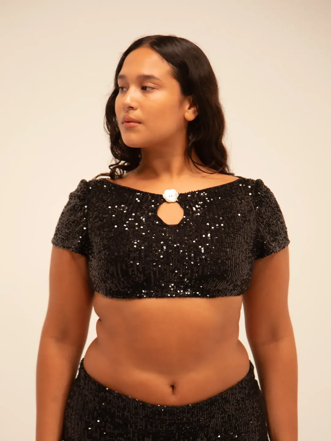 Buci Sequin Flower Top And Mermaid Skirt Set Black Size AU 6 for rent on The Volte - main image