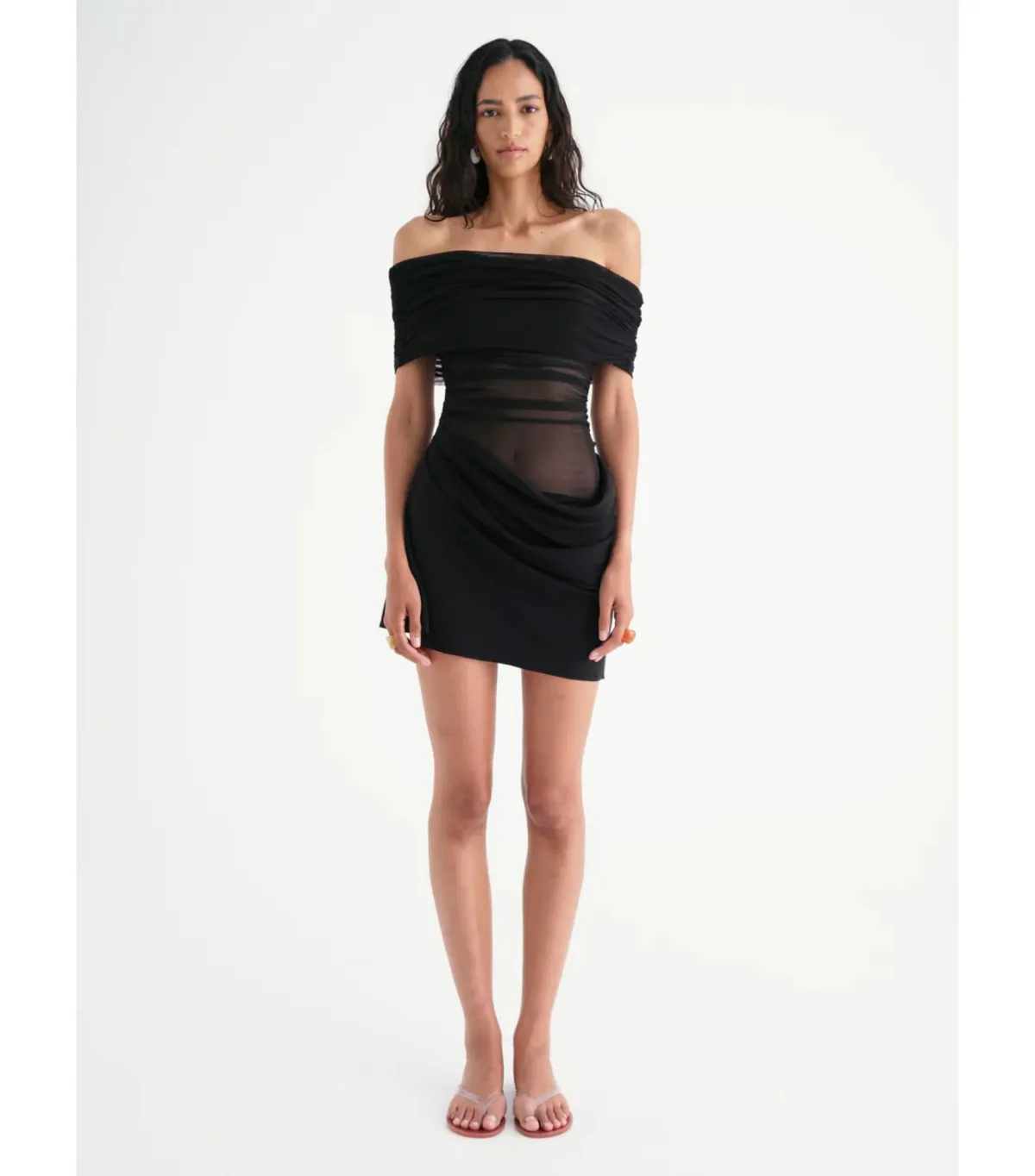 Benni Nico Off Shoulder Mini Dress in Black Size AU 10 for rent on The Volte - main image