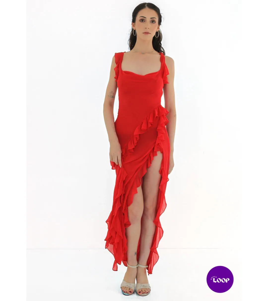 HOUSE OF CB  Ariela Cherry Ruffle Maxi Dress Size S for rent on The Volte - main image