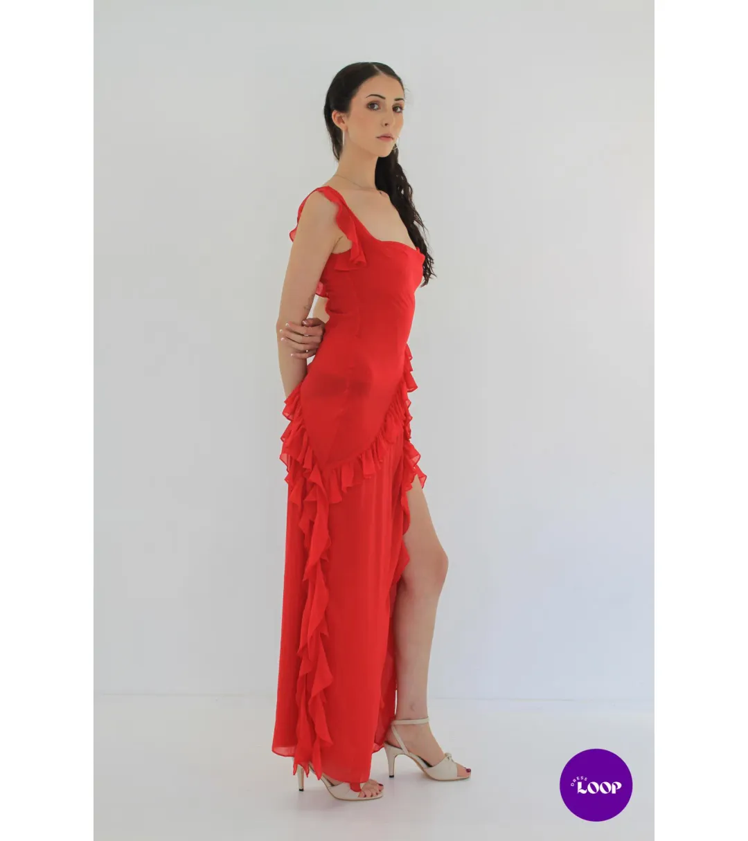 HOUSE OF CB  Ariela Cherry Ruffle Maxi Dress Size S for rent on The Volte - main image