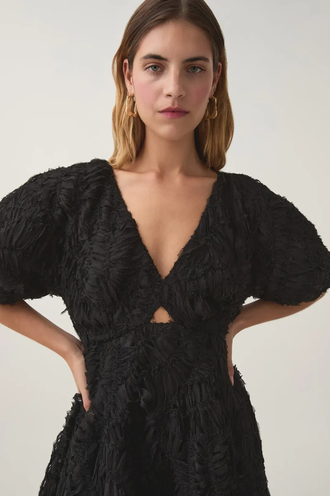 Aje Florential Textured Midi Dress Black Size 14 for rent on The Volte - main image