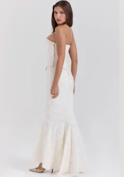 House of CB Dakota Embroidered Strapless Corset and Veronica Embroidered Godet Maxi Skirt Set Vintage Ivory Size M / AU 10 for rent on The Volte - image 3