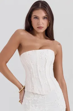 House of CB Dakota Embroidered Strapless Corset and Veronica Embroidered Godet Maxi Skirt Set Vintage Ivory Size M / AU 10 for rent on The Volte - image 5