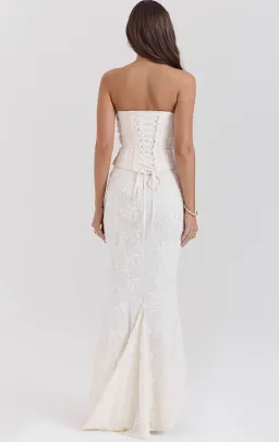 House of CB Dakota Embroidered Strapless Corset and Veronica Embroidered Godet Maxi Skirt Set Vintage Ivory Size M / AU 10 for rent on The Volte - image 4