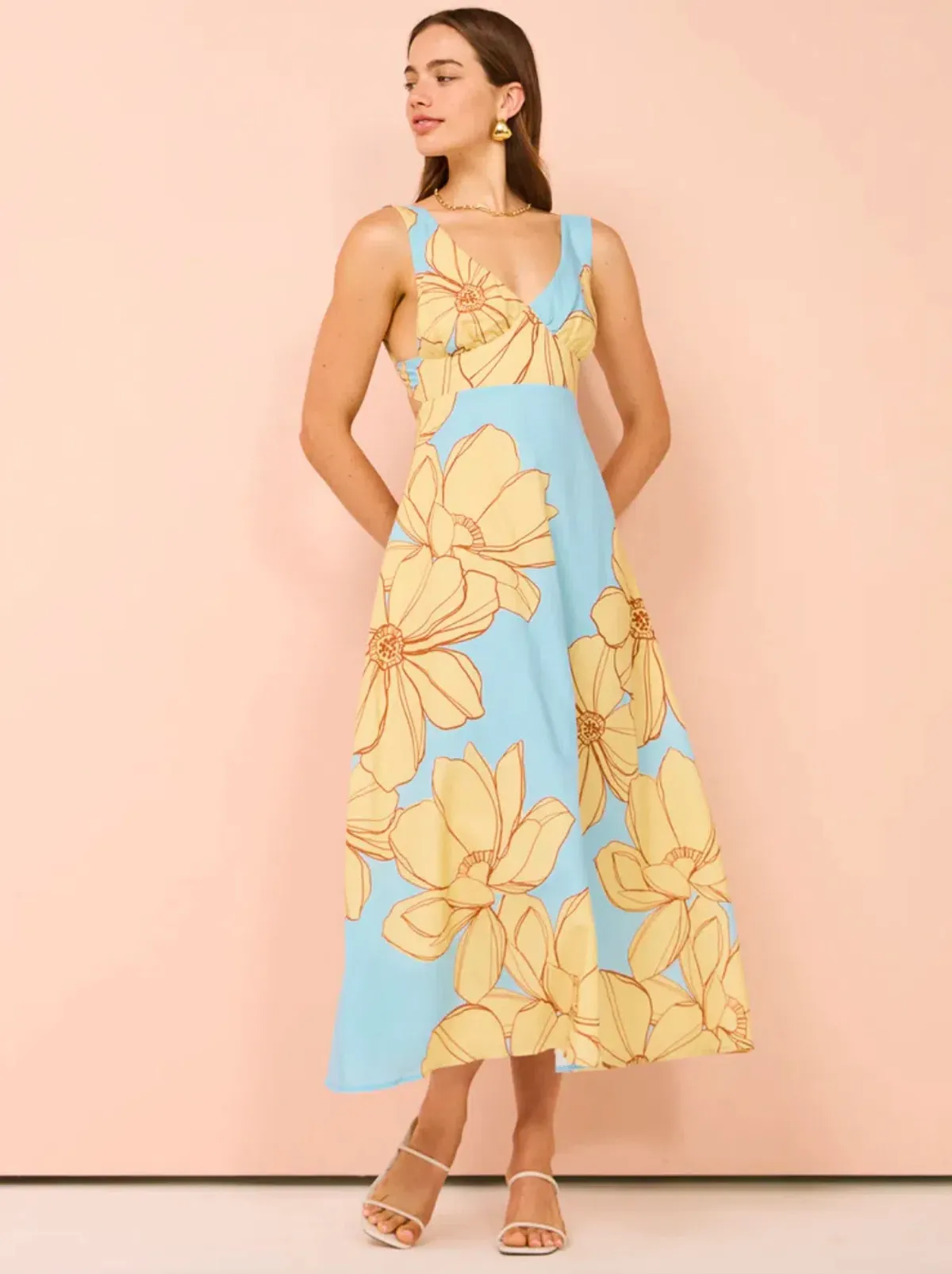 Issy V Neck Midi Dress in Summer Print Size 10 for rent on The Volte - main image