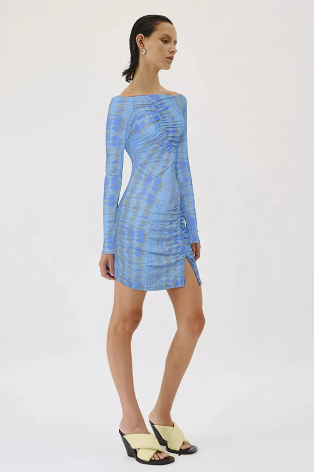 Suboo Claudia Long Sleeved Mini Dress Ice Blue Texture Size 8 for rent on The Volte - main image