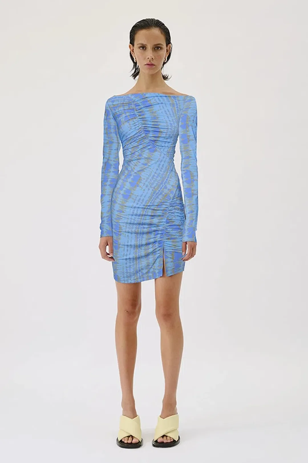Suboo Claudia Long Sleeved Mini Dress Ice Blue Texture Size 8 for rent on The Volte - main image