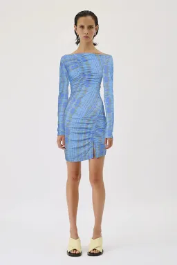 Suboo Claudia Long Sleeved Mini Dress Ice Blue Texture Size 8 for rent on The Volte - image 1