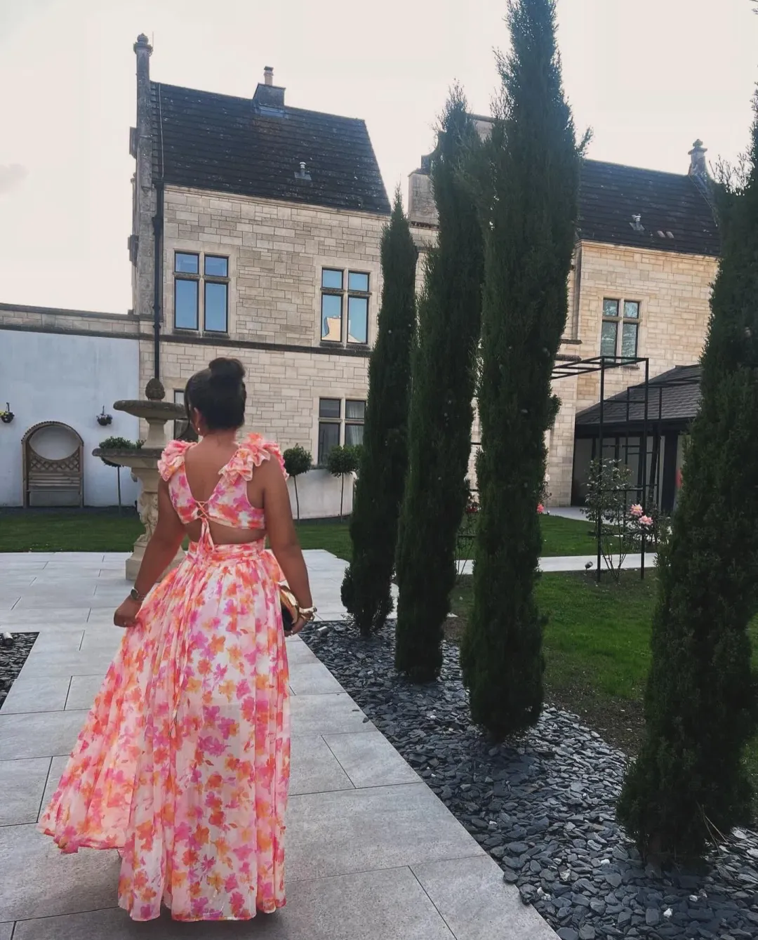 Anne Louise Boutique Clementine Maxi Dress Orange Fuchsia Floral Size 12 for rent on The Volte - main image