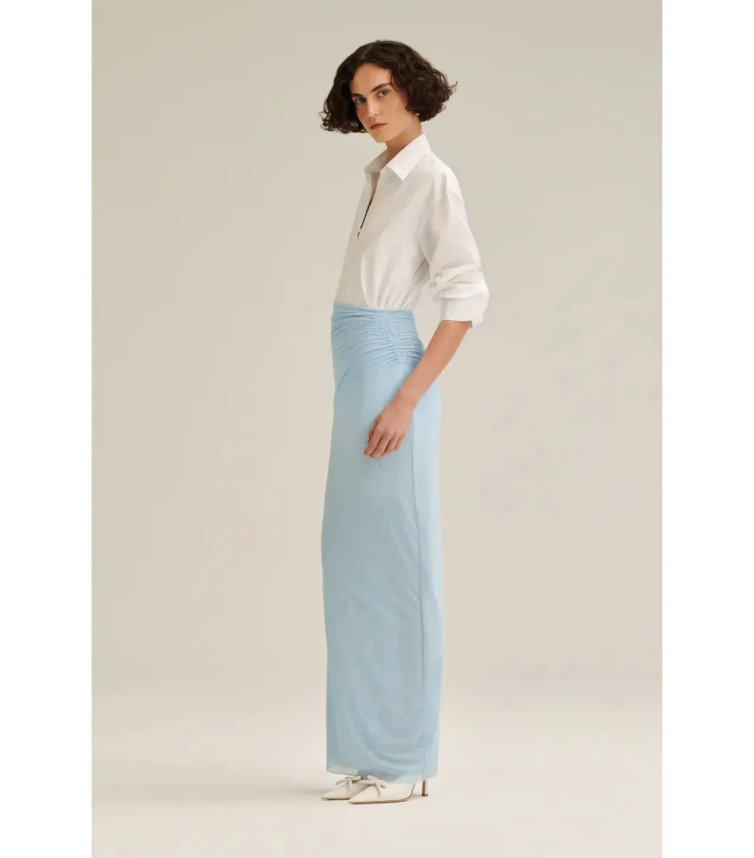 Scanlan Theodore Mesh Drape Top And Skirt Pale Blue Size AU 10 for rent on The Volte - main image